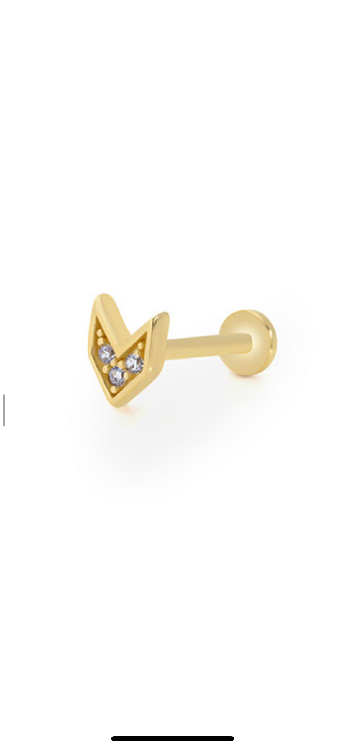 Stud piercing earring with clear zircons - 14K Solid Yellow Gold