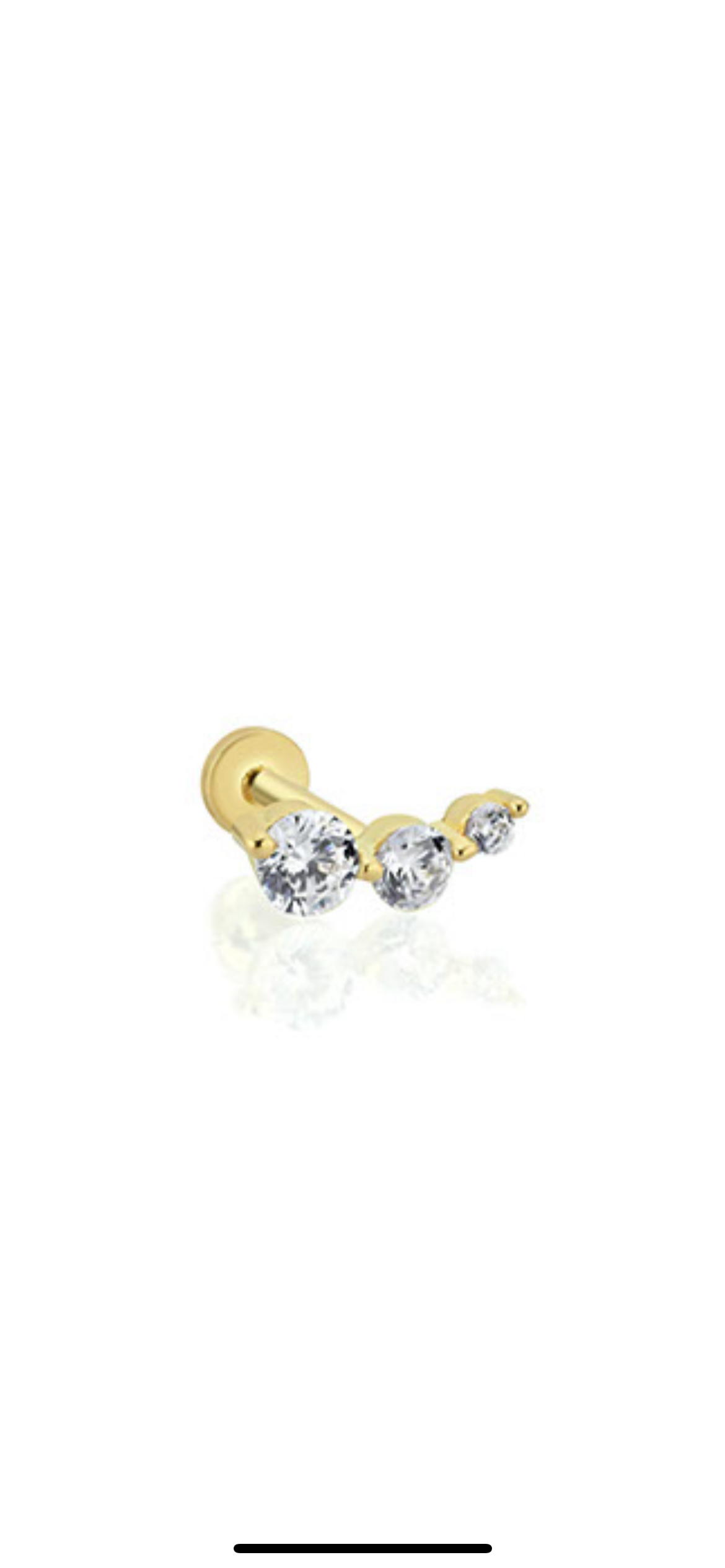 Stud piercing earring with clear zircons - 14K Solid Yellow Gold