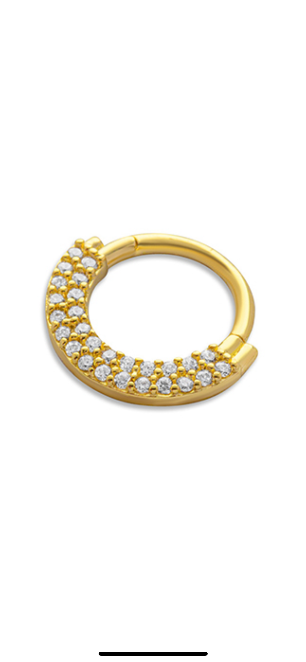 8mm Hoop piercing earring with clear zircons - 14K Solid Yellow Gold