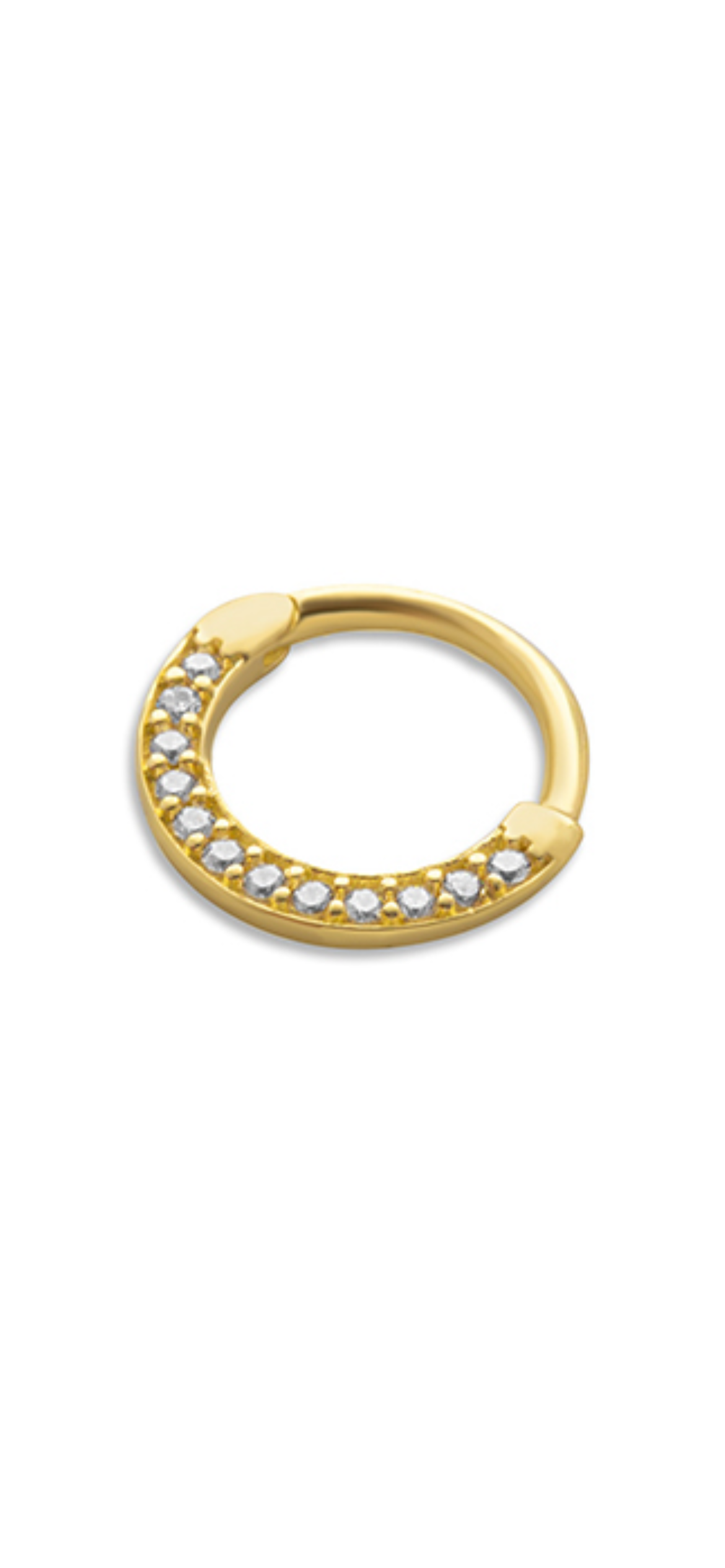 8mm Hoop piercing earring with clear zircons - 14K Solid Yellow Gold