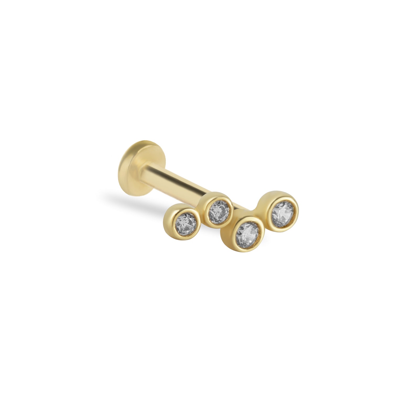 Climber stud piercing earring with clear zircons - 14K Solid Yellow Gold