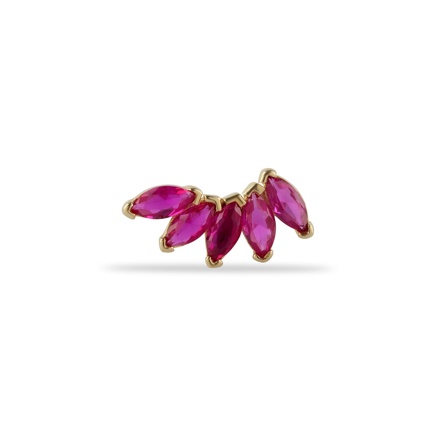 Climber stud piercing earring with red zircons - 14K Solid Yellow Gold