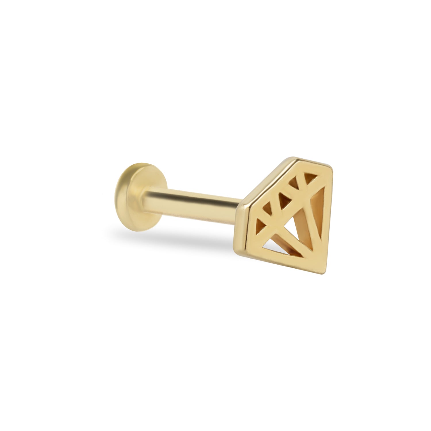 Diamond stud piercing earring - 14K Solid Yellow Gold