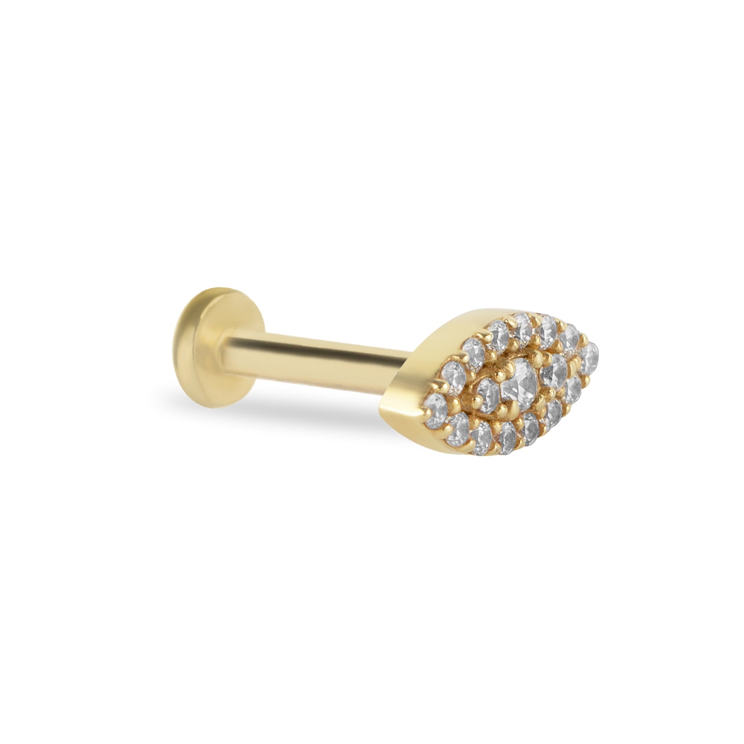 Eye stud piercing earring with clear zircons - 14K Solid Yellow Gold