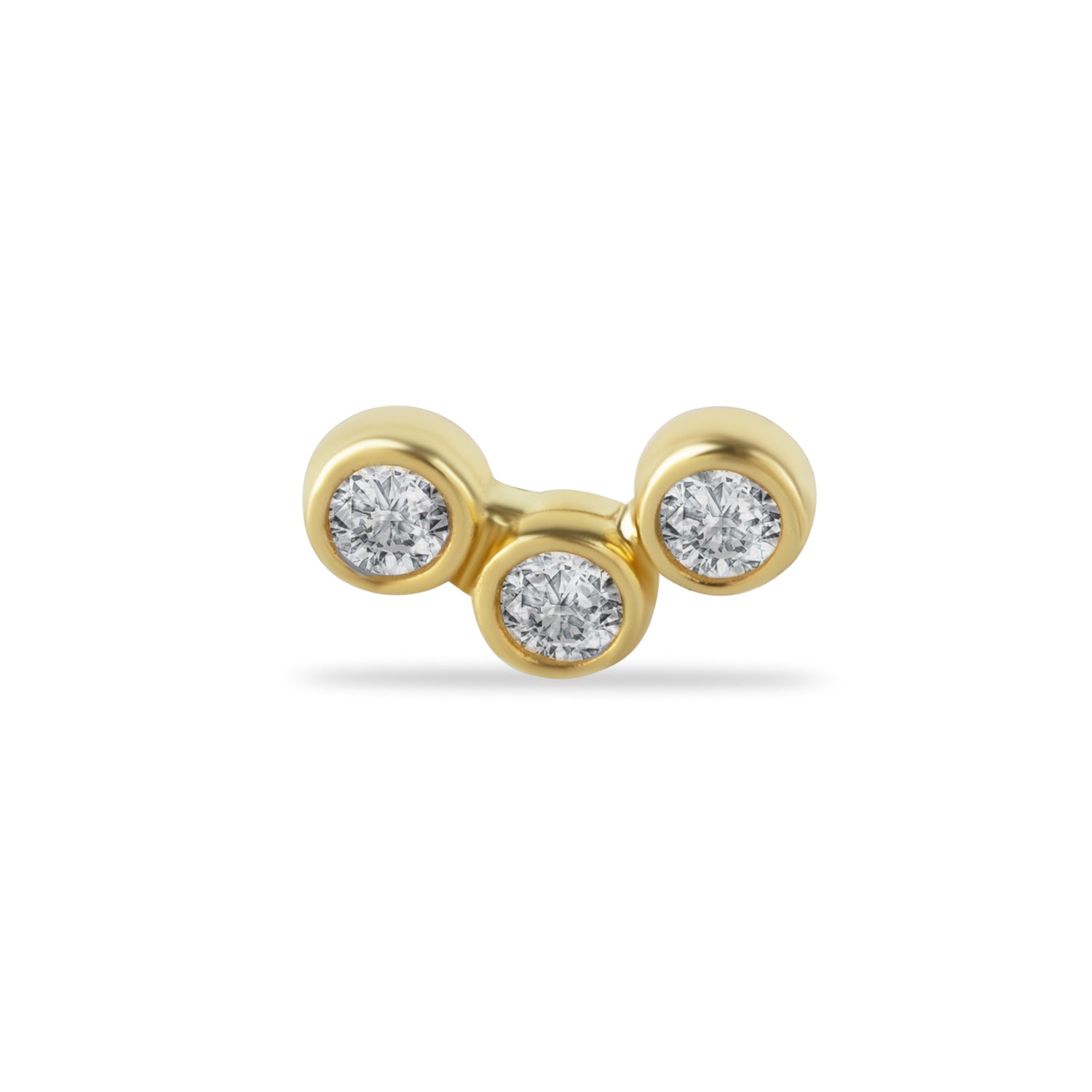 Stud piercing earring with clear zircons - 14K Solid Yellow Gold