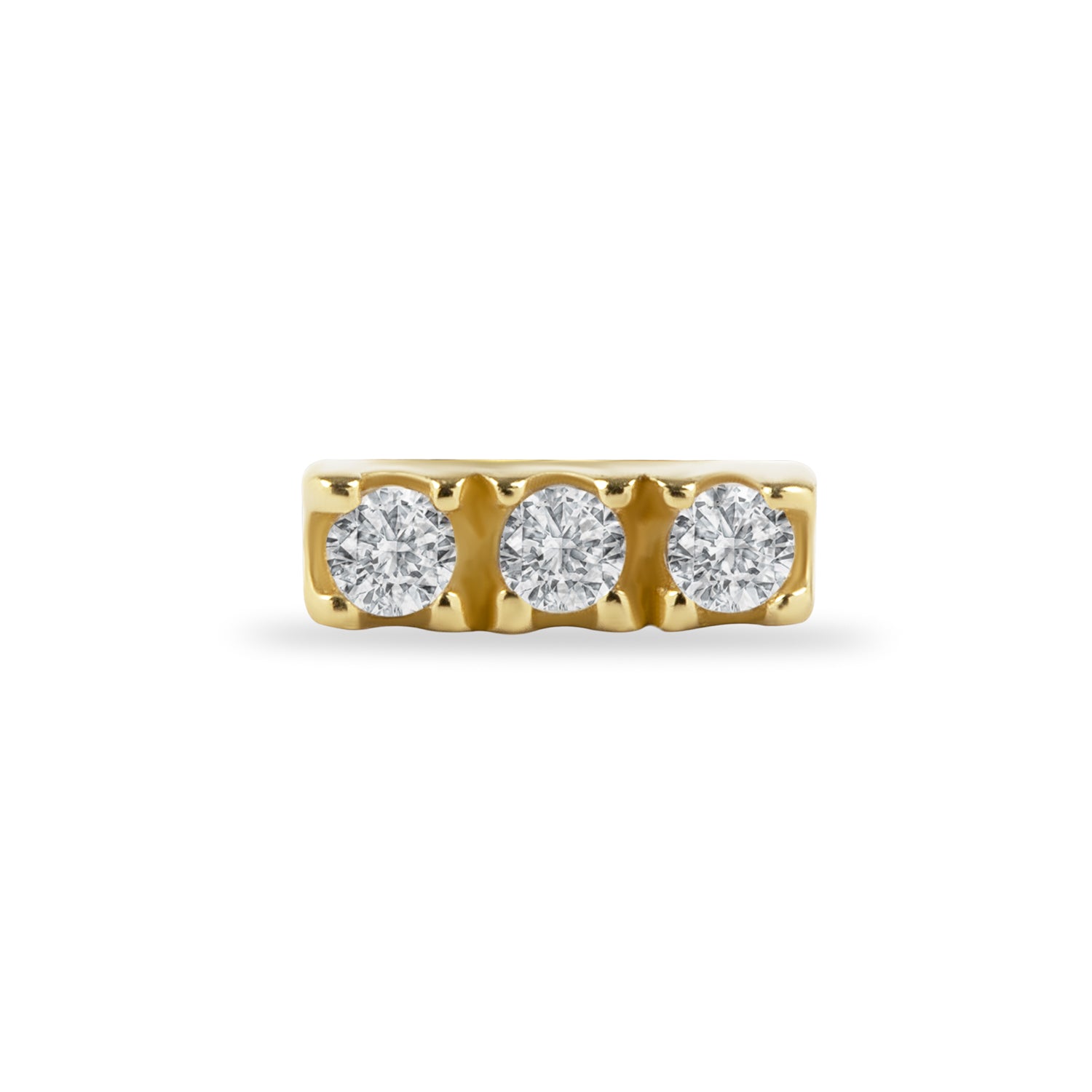 stud piercing earring with clear zircons - 14K Solid Yellow Gold