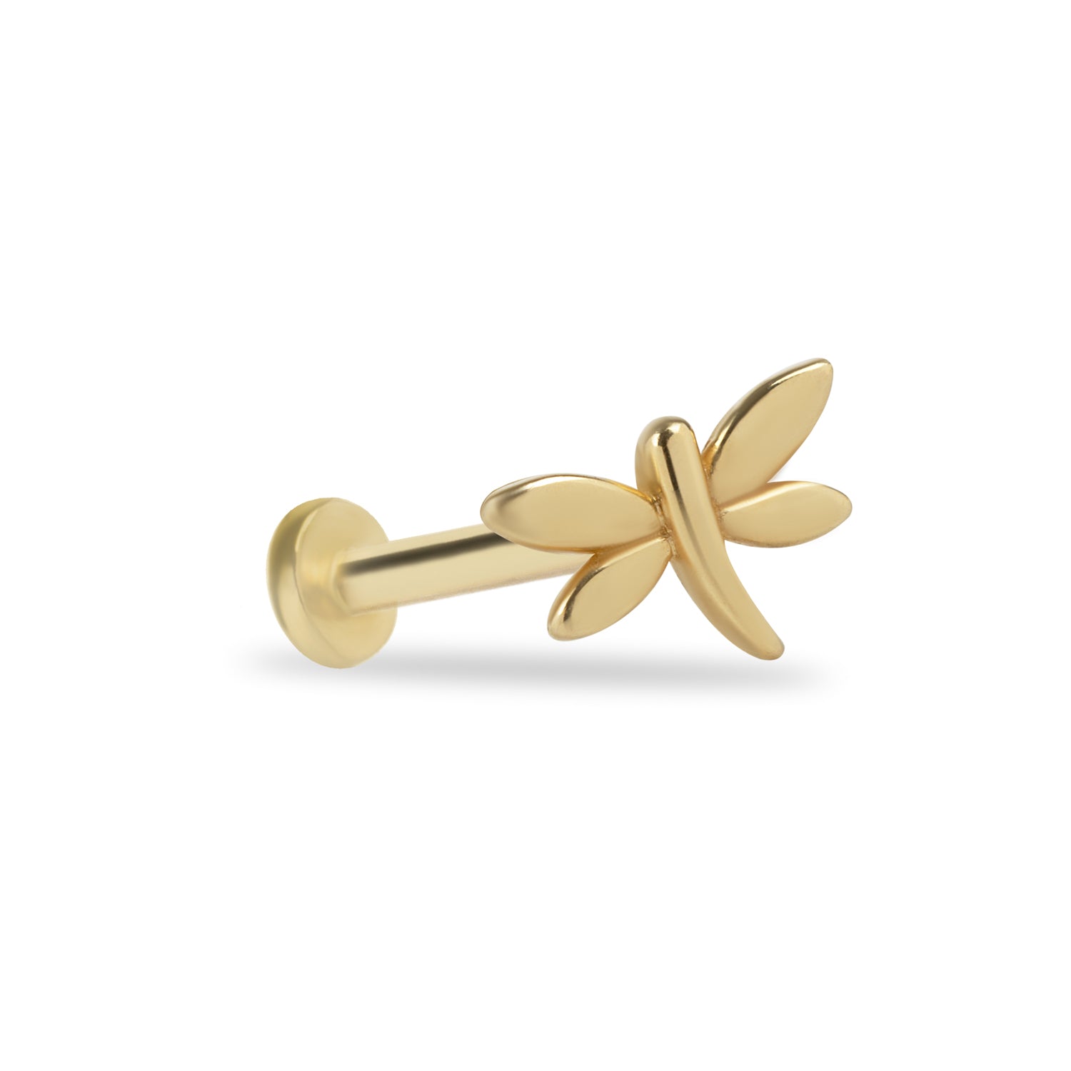 Dragonfly stud piercing earring - 14K Solid Yellow Gold