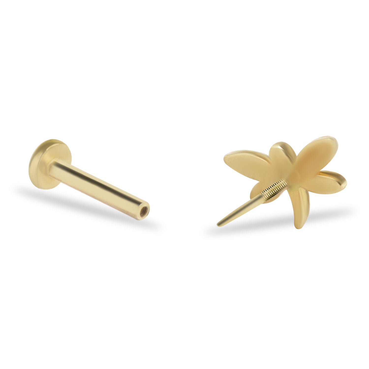 Dragonfly stud piercing earring - 14K Solid Yellow Gold