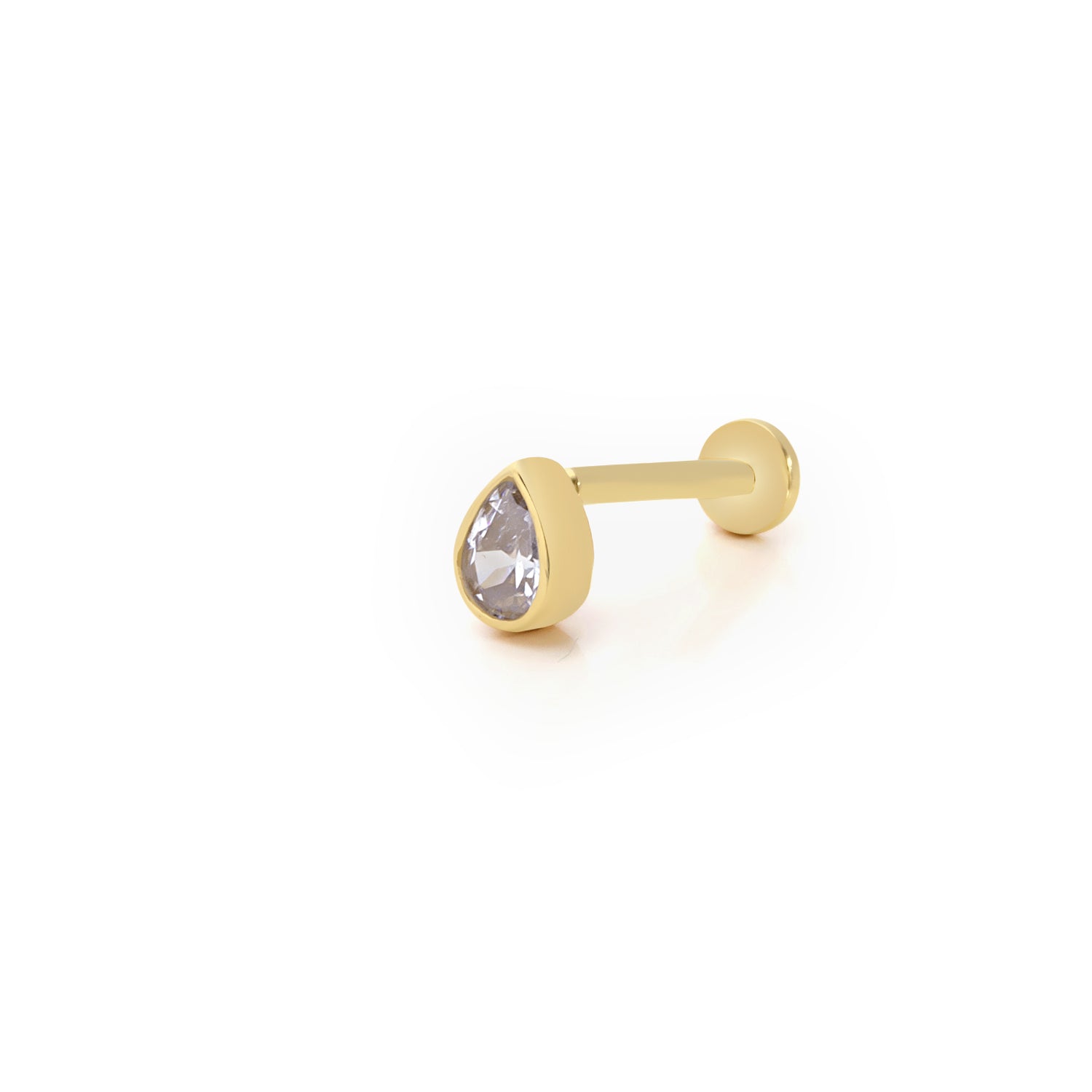 Drop stud piercing earring with clear zircon- 14K Solid Rose Gold