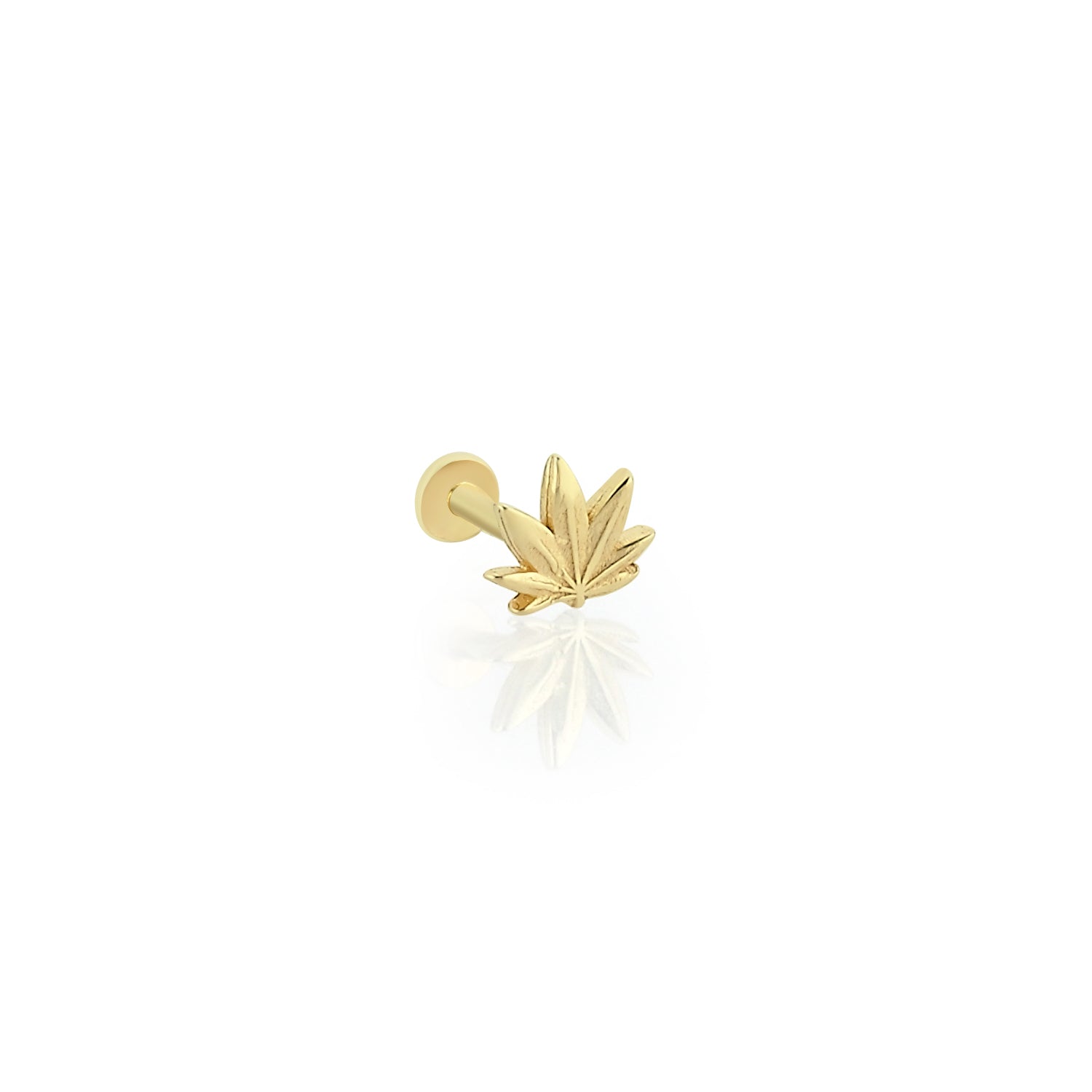 Cannabis leaf stud piercing earring - 14K Solid Yellow Gold