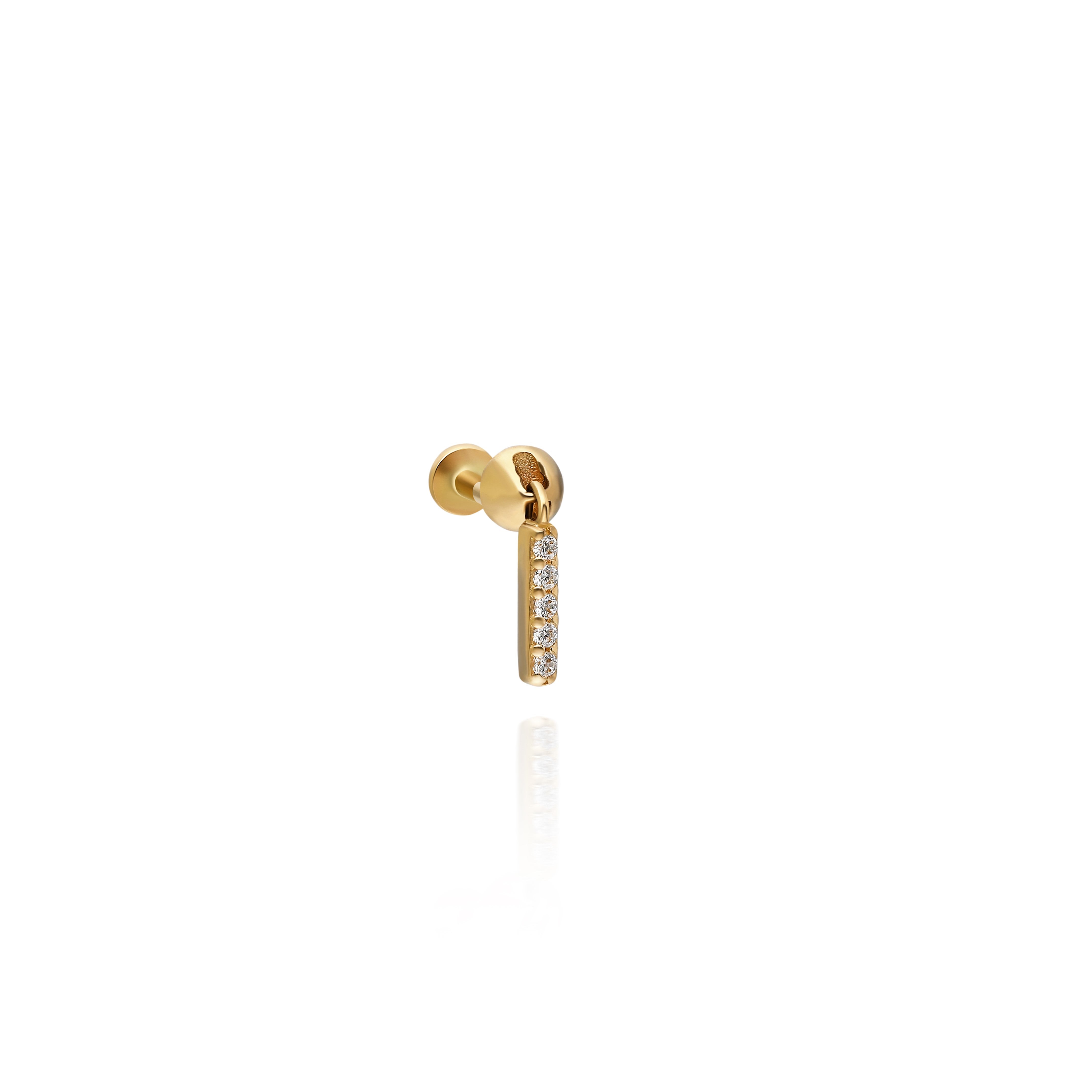 Stud piercing earring clear zircon pendant- 14K Solid Yellow Gold